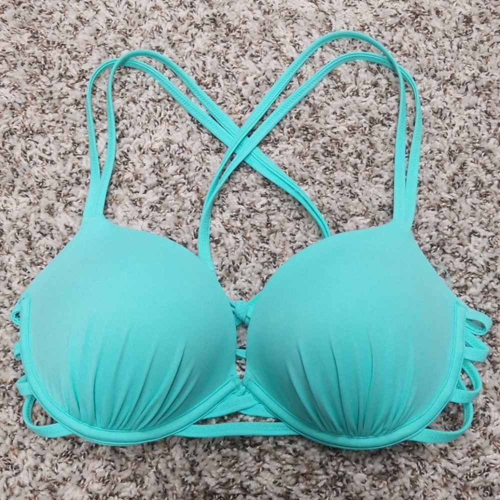 Teal criss cross bathing suit top